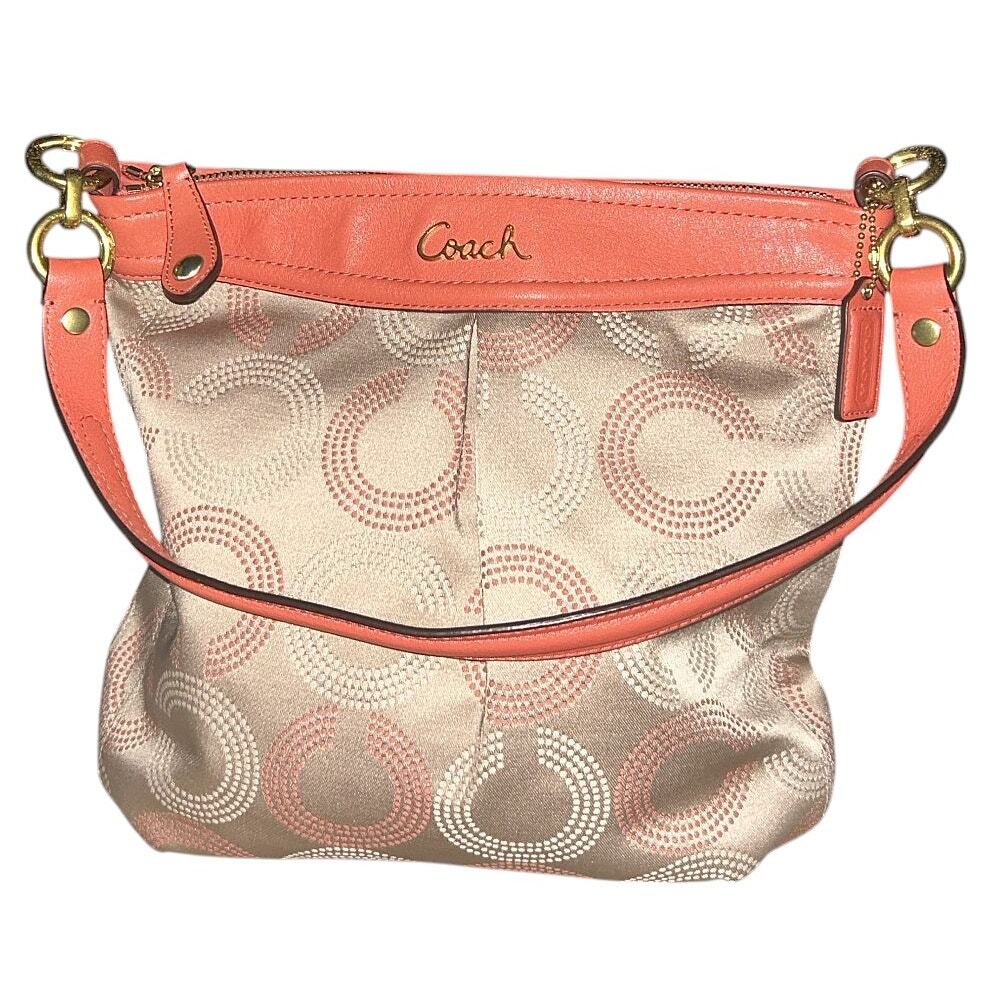 Coach Ashley Dotted Op Art Hippie Khaki & Tearose Jacquard Shoulder Bag F20088 - Picture 2 of 9